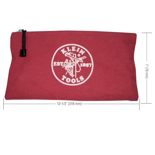 Klein Tools 5141 Zipper Tool Bag, Tool Pouch, Bank Deposit Canvas Utility Bag, 12.5 x 7-Inch, Brown/Black/Gray/Red 4-Pack