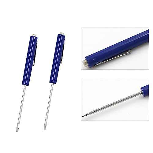 Mini Pocket Screwdriver Blue Portable Screwdriver Slotted Screw Driver with Strong Magnetic Slotted Tips 2Pcs