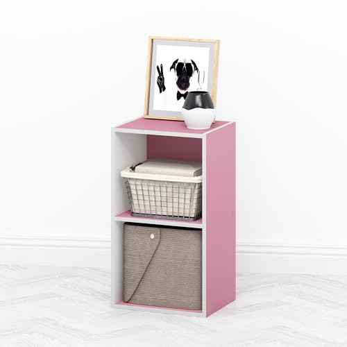 Furinno TOMI Book Shelf, 2-Tier Modern Bookshelf, Open Shelves Bookcase 9 x 12 x 21, for Living Room, Bedroom, Home Office, Pink