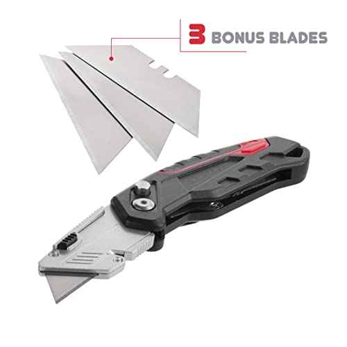 Bates Box Cutter - Folding Utility Knife With 3 Extra Blades, Retractable