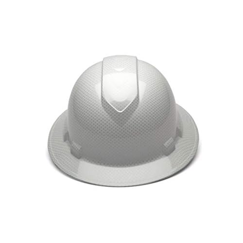 Pyramex Ridgeline Full Brim Hard Hat 4 Point Ratchet Shiny White Graphite Pattern