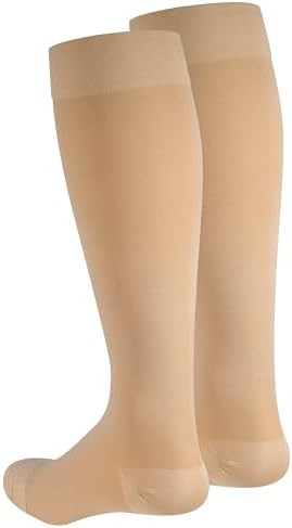 NuVein Medical Compression Stockings, 20-30 mmHg Support for Women & Men, Knee Length, Closed Toe, Beige, 2X-Large