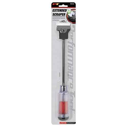 Performance Tool W233 12-Inch Long Reach Extension Scraper with 3pc Double Edged Plastic Razor Scraper Blades and 3pc Carbon Steel Razor Scraper Blades