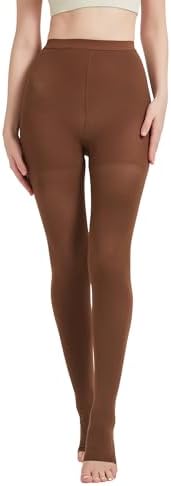 MGANG Medical Compression Pantyhose for Women & Men, 20-30mmHg Graduated Compression Support Tights, Open Toe, Opaque Waist High Compression Stockings for Edema, Varicose Veins, Flight, DVT, Brown S