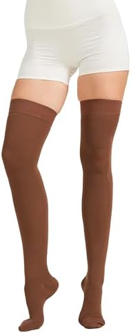 MGANG Medical 15-20 mmHg Compression Stockings for Women & Men, Pair, Thigh High Graduated Compression Socks, Closed Toe, Opaque, Support for Varicose Veins, Edema, DVT, Swelling, Flight, Brown L