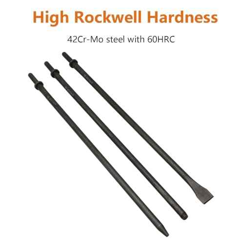 Air Hammer Bits 18''(450mm) Long 3-Piece Set, 3/4'' Air Chisel, 3/8'' Point Tip, 7/32'' Point Tip, 0.401" Shank, Air Hammer Attachments, 42Cr-Mo, HRC60, Rolled Rust-resistant Oil Treatment,Cold Chisel