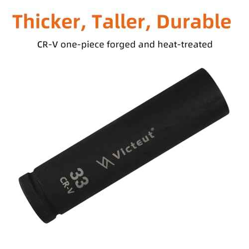 1-Inch Drive 33mm Extra Deep Impact Socket, 8-Inch (200mm) Long, 6-Point Truck & Trailer & Tractor Wheel Nut Socket, Heat Treated Cr-V Alloy Steel, One-Piece Forged, No Torque Loss