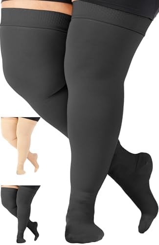 ABSOLUTE SUPPORT Wide Calf Unisex Compression Stockings 20-30mmHg, Plus Size Opaque Compression Socks for Women & Men Circulation, Varicose Veins, Swelling, Lymphedema, Knee Surgery, Black, 2X-Large