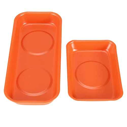 JEUIHAU 12 Packs Magnetic Tray, Stainless Steel Magnetic Parts Tray, Orange Magnetic Tool Tray for Collecting Wrenches, Screws, Bolts, Nuts, Small Parts, 3.6 x 2.4/5.9 x 2.5 Inches