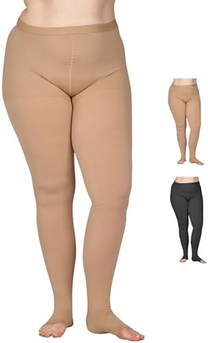 ABSOLUTE SUPPORT Extra Large Opaque Compression Pantyhose for Women 20-30mmHg - Womens Toeless Compression Tights for Telangiectasias, Swollen Veins, Chronic Venous Insufficiency - Beige, 4X-Large