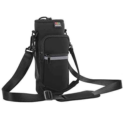 Nuovoware Water Bottle Carrier Bag,25oz/40oz/64oz Bottle Pouch Holder,Adjustable Shoulder Hand Strap 2 Pocket Sling Neoprene Sleeve Sports Accessories for Hiking Travelling Camping
