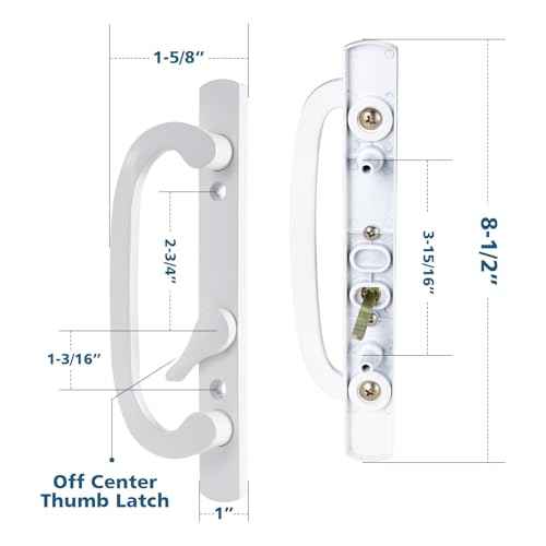 Keyed Sliding Patio Door Handleset, 45¡Æ Keyway, 3-15/16" H.C., Fits 1-3/8" to 2" Thick Doors, Non-Handed, White Diecast, Offset Position with Mortise Lock and Keeper£üOff Center Thumb Latch