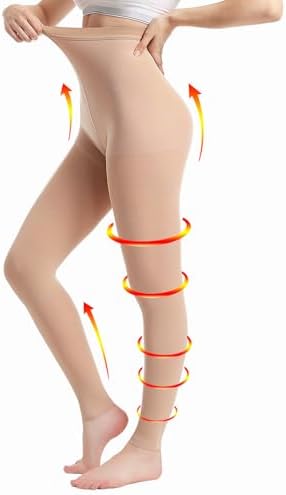 Medical Compression Pantyhose for Women & Men, 20-30mmHg Graduated Support Tights, Opaque Footless High Waist