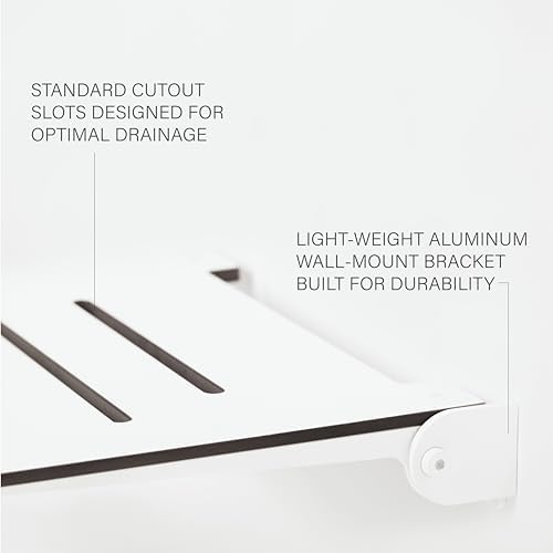 Seachrome 18 inch Silhouette Slimline Folding Wall Mount Shower Bench Seat, White Seat with White Frame