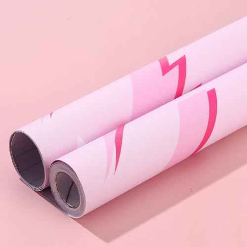 Kosiz Preppy Peel and Stick Wallpaper, Hot Pink Removable Classroom Wallpaper, Pink Preppy Lightning Dorm Paper, Aesthetic Photography Background for School Bedroom Wall Decor 17.7 x 118''