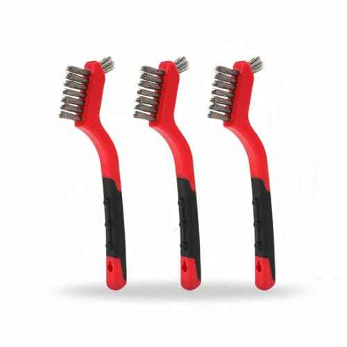7¡° Mini Wire Brush Set ? 3Pack Scratch Brush Stainless Steel Bristles (421000) TPR Coated Handle for Paint Removal, Rust Removal, Scrubbing, Deep Cleaning, and Detailing