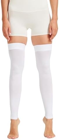MGANG 15-20 mmHg Compression Stockings for Women & Men, Thigh High Medical Footless Graduated Compression Sleeves with Silicone Dot Band, for Varicose Veins, Edema, Travel, Flight, Pregnant, White M