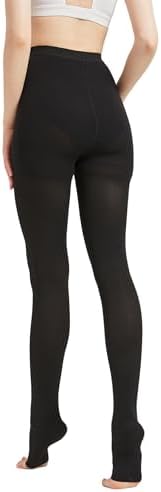 MGANG Medical Compression Pantyhose for Women & Men, 20-30mmHg Graduated Compression Support Tights, Open Toe, Opaque Waist High Compression Stockings for Edema, Varicose Veins, Flight, DVT, Black XL
