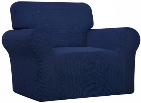 Easy-Going Stretch Chair Sofa Slipcover 1-Piece Couch Sofa Cover Furniture Protector Soft with Elastic Bottom for Kids, Pet. Spandex Jacquard Fabric Small Checks (Chair, Navy)