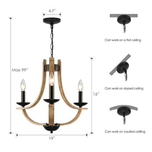 Farmhouse Chandelier for Dining Room 3-Light 19" Wide Adjustable Kitchen Island Pendant Lighting, Rustic Hanging Light Fixture for Entryway Foyer Bedroom Living Room,
