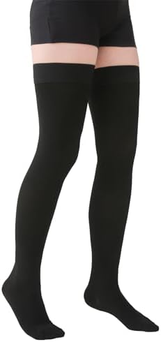 MGANG Medical 15-20 mmHg Compression Stockings for Women & Men, Pair, Thigh High Graduated Compression Socks, Closed Toe, Opaque, Support for Varicose Veins, Edema, DVT, Swelling, Flight, Black 3XL