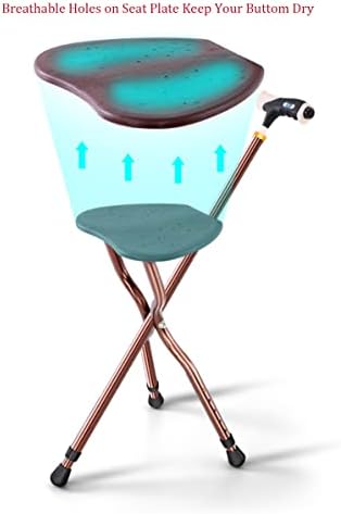 Folding Cane Seat Sturdy Lightweight Adjustable Handle Legs with LED Light Cushion for Elderly Walking Stick 300 lbs Large Plate
