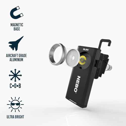 NEBO SLIM Pocket Flashlight | 500 Lumens, Rechargeable Mini EDC Work Light, Magnetic Base & Dimmable Brightness, Durable & Water Resistant, Includes Charging Cable ? Black