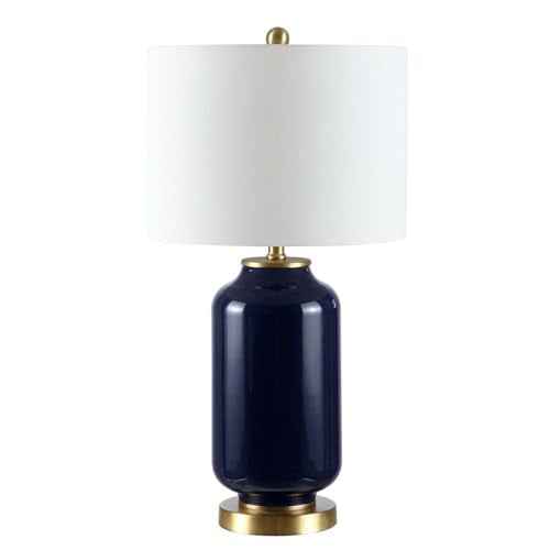 SAFAVIEH Lighting Collection Amaia Modern Contemporary Navy Glass 26-inch Bedroom Living Room Home Office Desk Nightstand Table Lamp (LED Bulb Included)