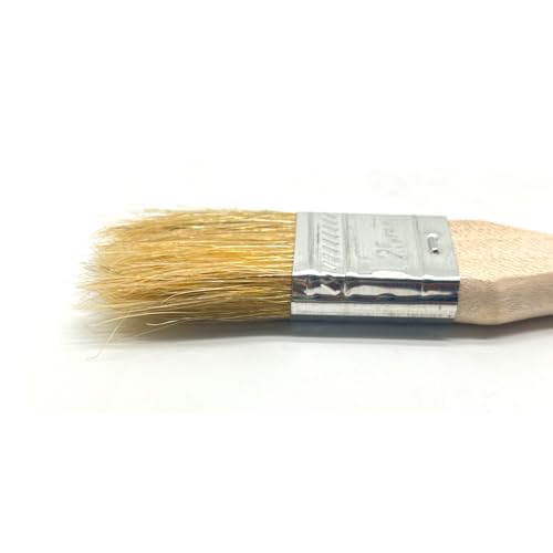 2 Pcs Straight Head Paint Brush Pig Hair with Long Wooden Handle,Wood Handle Metal Hoop Straight Head Paint Brush Beige White(Brush Head Width 25mm/1.0in)