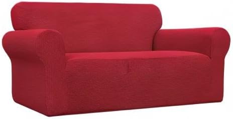 Easy-Going Stretch Oversized Loveseat Slipcover 1-Piece Sofa Cover Furniture Protector Couch Soft with Elastic Bottom for Kids Polyester Spandex Jacquard Fabric Small Checks Christmas Red