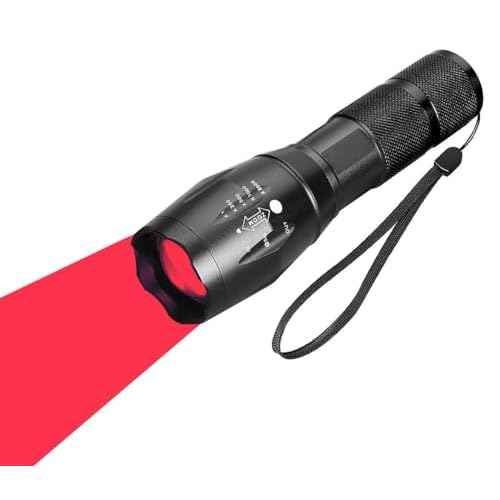 BESTSUN 350 Yard Red Light Tactical LED Flashlights, Zoomable Predator Light Long Range Night Hunting Coyote Varmint Light Hunting Flashlight with Pressure Switch, Picatinny & Scope Mounts