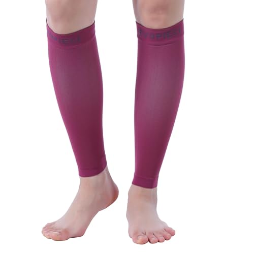 15-20mmHg 1 Pair Calf Compression Sleeve Men and Women Wide Calf Sleeve Brace Compression Socks for Leg Support, Shin Splint,Pain Relief (MAROON, XX-Large)