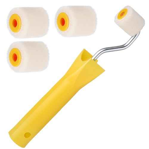 4/5 inch Mini Paint Rollers for Touch up Trim Edge or Corner Small Roller Paint Brush Tiny Corner Painting Tool Professional Wool Brushes for Painting(1 Brush +4 Rollers)