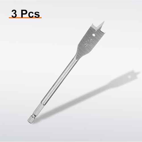 HARFINGTON 3Pcs Spade Drill Bit 3/4" Paddle Flat Bits Wood Hole Cutter with Quick Change 1/4 Inch Hex Shank for Woodworking Fiberglass, Silver Tone
