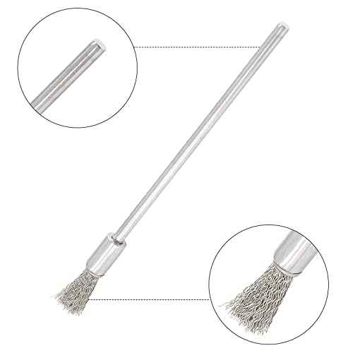 Uenhoy 10 Pieces Extended Stainless Steel Wire Cleaning End Brushes Pen Shaped Polishing Wire Brushes for Rust Paint Removal, 1/8" (3mm) Shank, 1/4" (6mm) End Brush