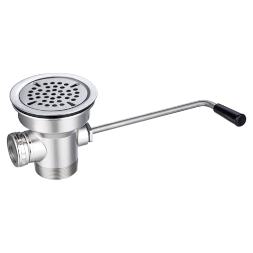 3-1/2" Commercial Sink Drain with Twist Lever Handle, Waste Drain Valve with Overflow Inlet for Restaurant 2/3 Compartment Sink, Easy Controll, Block-Free and Leakproof