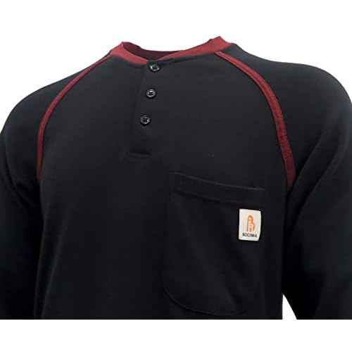 BOCOMAL FR Shirts Flame Resistant Henley Printed and Camo Two Tone 7oz Men's Fire Retardant Work Shirts