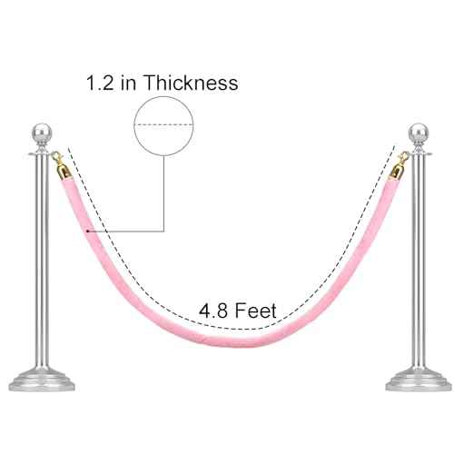 Okllen 4 Pack Velvet Stanchion Rope Pink, 5 Ft Crowd Control Ropes Safety Barriers with Polished Gold Clasps, Hanging VIP Rope for Red Pink Carpet Theme Event and Party Events Decor