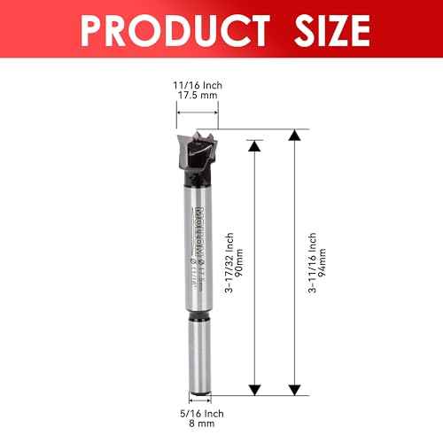 Mollom 11/16" (17.5mm) Forstner Drill Bit for Precise Woodworking with Durable YG8 Carbide Thickness of 1.7mm,This Hinge Cutter Tool is Ideal for Hard Wood, Plastic, Plywood