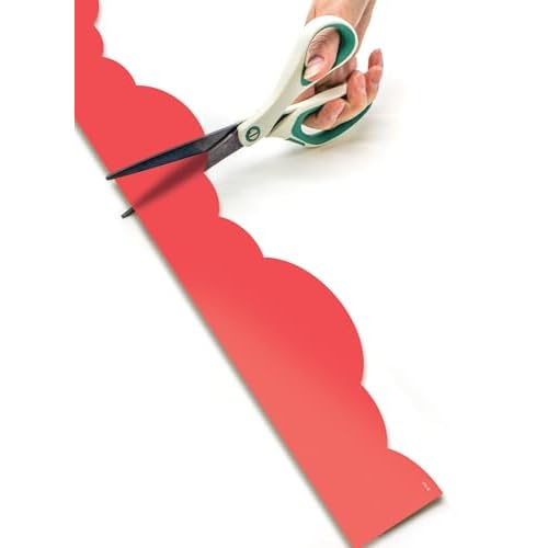 Teacher Created Resources Melon Red Fancy Scallops Rolled Border Trim - 50ft - Decorate Bulletin Boards, Walls, Desks, Windows, Doors, Lockers, Schools, Classrooms, Homeschool & Offices