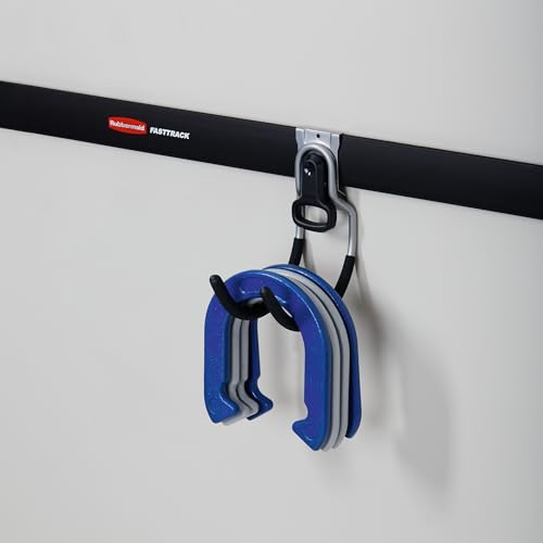 Rubbermaid Fast Track Wall Mounted Multi-Purpose Garage Utility Hooks for Tools, Sports Equipment, and Gardening Supplies, Satin Nickel (2 Pack)
