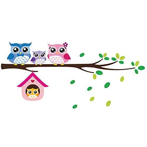 BIBITIME Owl Family Playing on Branches Wall Decal Sticker Nursery Wallpaper Decals