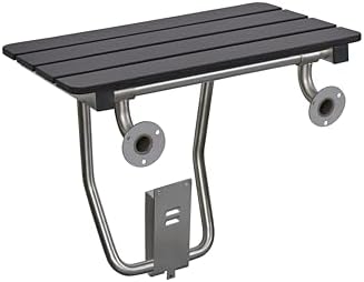 32-inch x 15-inch ADA Folding Wall Mount Bathroom Shower Seat Bench, Black Slatted Phenolic Seat