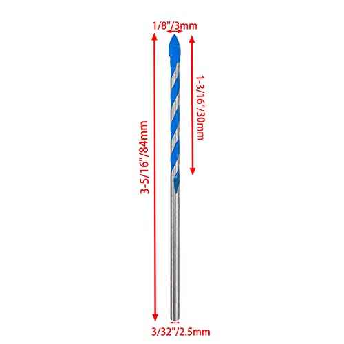 10pcs Masonry Drill Bit Set 1/8" Drilling Dia Carbide Drill Bit for Glass, Tile and Ceramic
