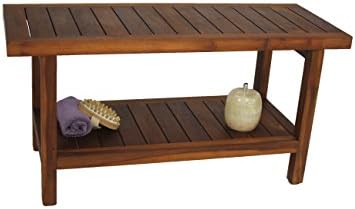AquaTeak The Original 36" Spa Teak Shower Bench with Shelf & AquaTeak Two-Step Care Kit