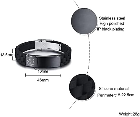 VNOX Medical Alert Bracelets for Men & Women Kids with Free Engraving Adjustable Stainless Steel Mesh Emergency Medical ID Bracelets Wristband