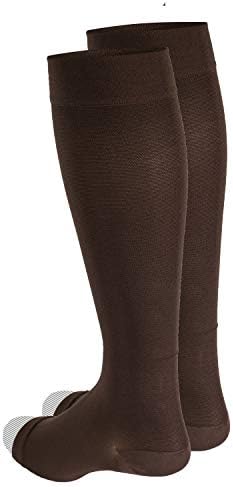 NuVein Medical Compression Stockings, 20-30 mmHg Support for Women & Men, Knee Length, Open Toe, Brown, 2X-Large