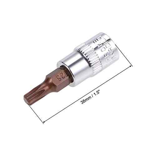 uxcell 3pcs 1/4" Drive x T25 Torx Bit Socket, S2 Steel Bits CR-V Sockets 38mm Length Use with Ratchet Wrench, Slide Bar, Extension Rod
