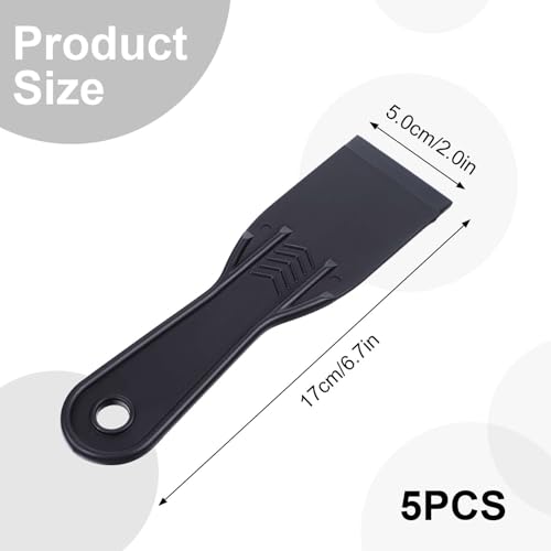 5 Pcs Plastic Putty Knife, 2 Inch Black Plastic Putty Knife Scraper Flexible Plastic Knives Putty Knife Set for Taping Drywall Wall Painting Plastic Scraper For Spackling Patching Flexible Putty Knife
