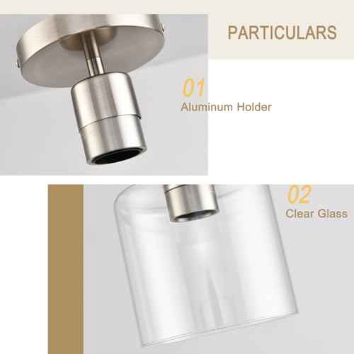 Brushed Nickel Semi Flush Mount Ceiling Light,Modern Ceiling Light Fixture for Closet Hallway Entryway,Hallway Light Fixture Brushed Nickel Finish 2 Pack